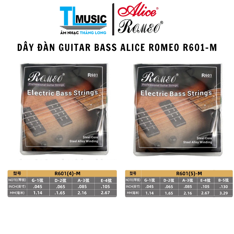 Bộ Dây Đàn Guitar Bass Alice ROMEO R601 Chính Hãng | Bộ 4 Dây &amp; 5 Dây | Âm Sáng, Chống Gỉ