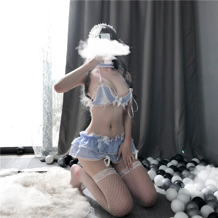 Đồ ngủ sexy Cosplay 2 mảnh thủy thủ caro hầu gái