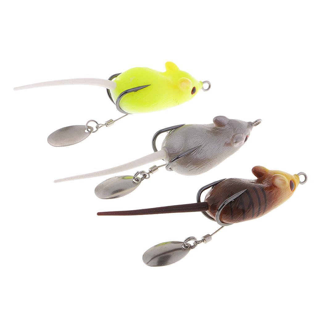 3pcs Long Tail Mouse Fishing Lures 3D Artificial Rat Lures Weedless Lures Mice Baits for Bass, Perch, Snakehead