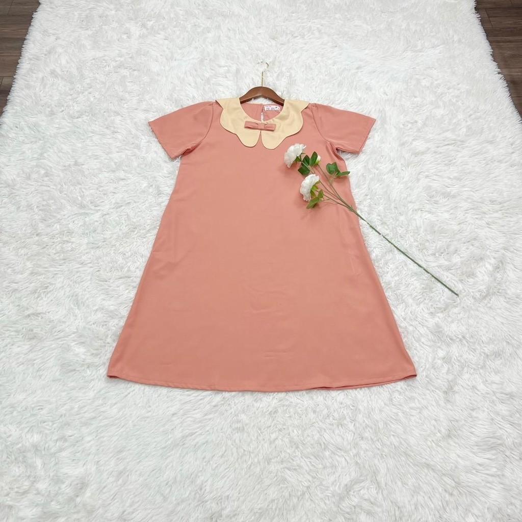 Đầm bầu công sở cổ sen phối nơ chất cotton lạnh phom suông gọn dáng thanh lịch - Xanh đậu