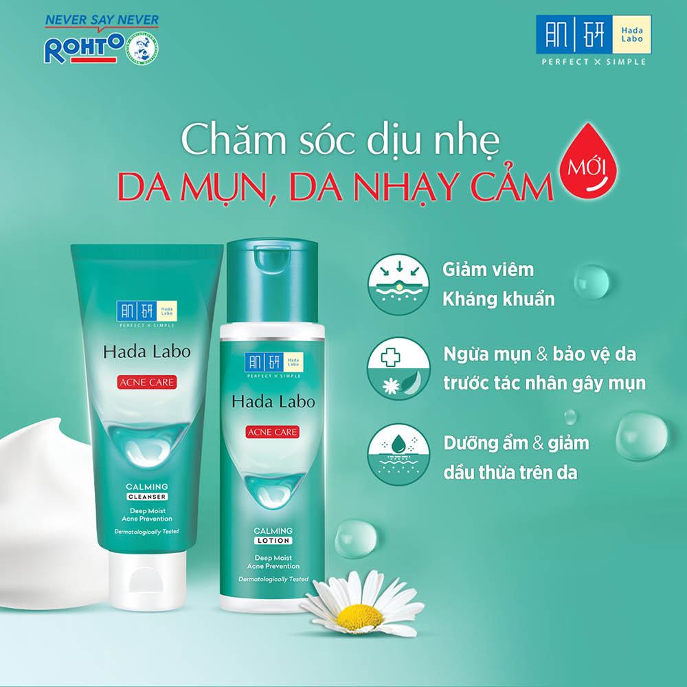 Bộ sản phẩm cho da mụn, nhạy cảm Hada Labo Acne Care Calming + Tặng Balo túi rút xinh xắn