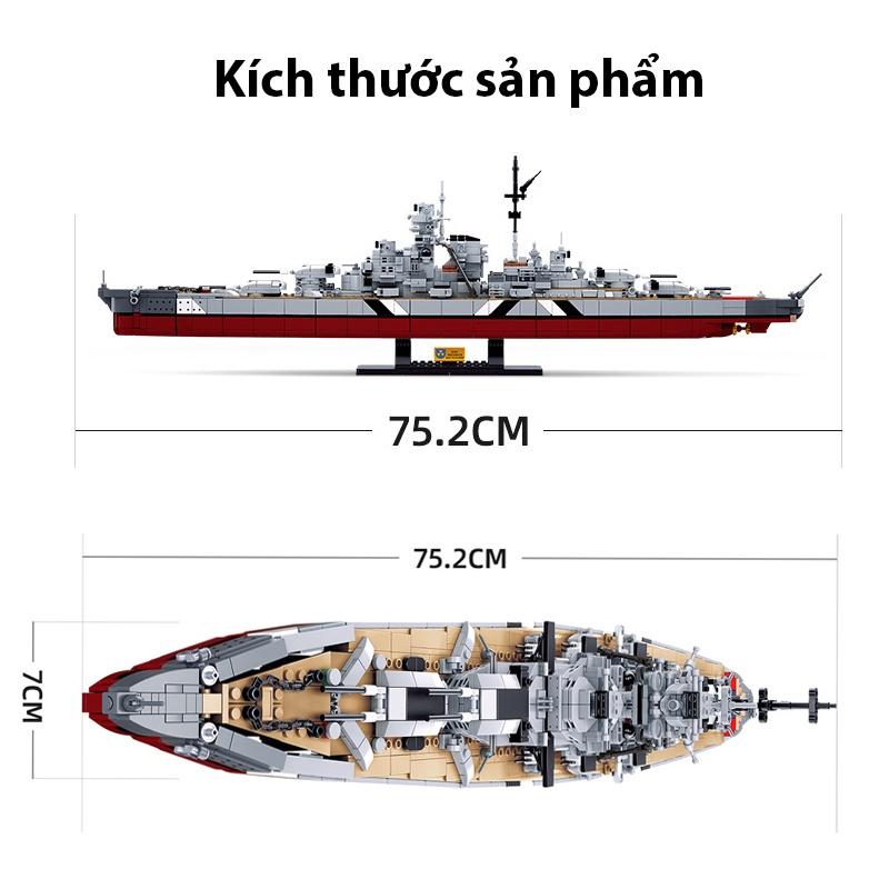 Đồ chơi Lắp ráp Tàu chiến hạm Đức Bismark, Sluban B1102 Warship, Xếp hình thông minh, Mô hình thuyền chiến