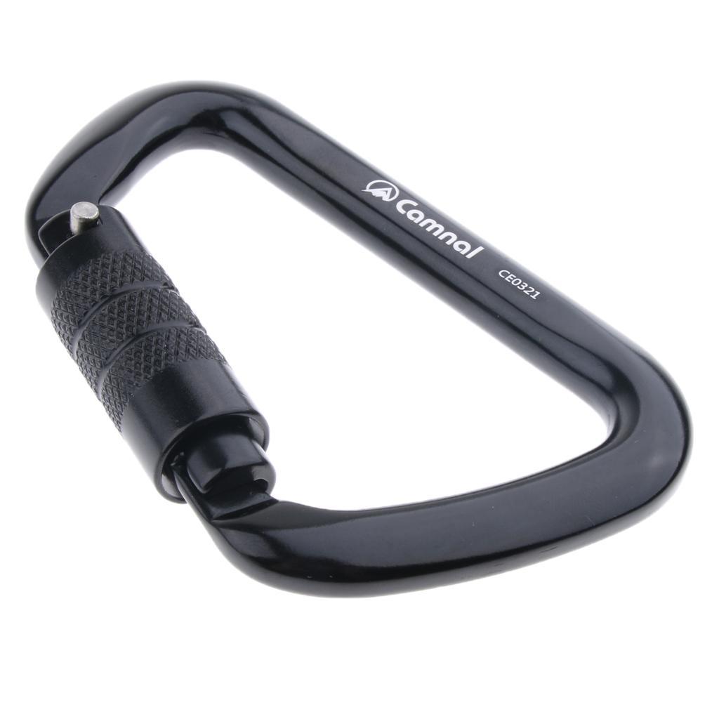 28KN Aluminum Climbing Mountaineering D Type Carabiner Black Auto Lock