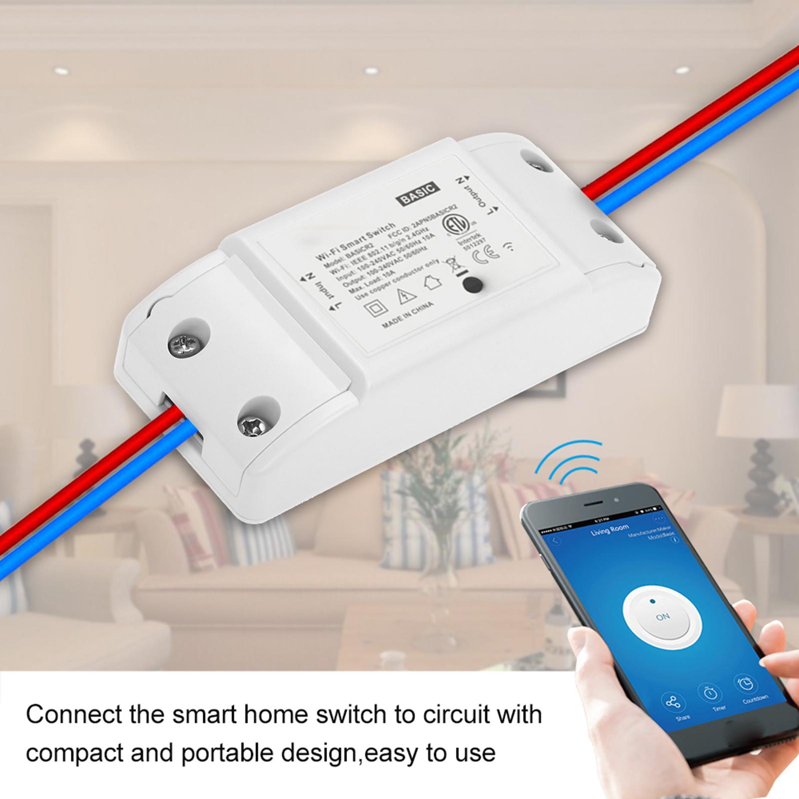 Basic Wifi Switch Works with Alexa for Google Home Timer 10A/2200W Wireless Remote Switch for Android/IOS APP Control for Electric Appliances Universal Smart Home Automation Module