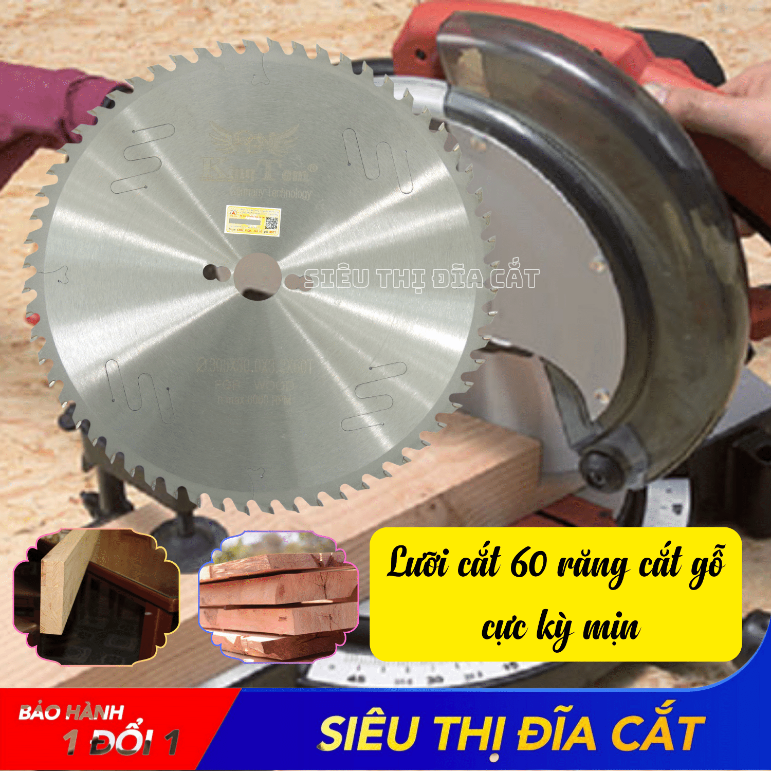 Lưỡi Cắt Gỗ Cao Cấp KingTom 305 - 60 Răng - Chuyên Gỗ Cứng, Gỗ Có Đinh - Siêu Bén