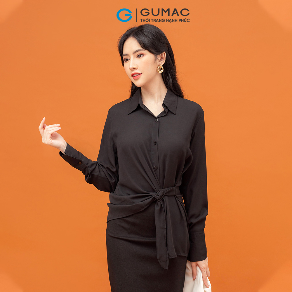 Áo sơ mi nữ GUMAC AB854 phối đai buộc eo phong cách