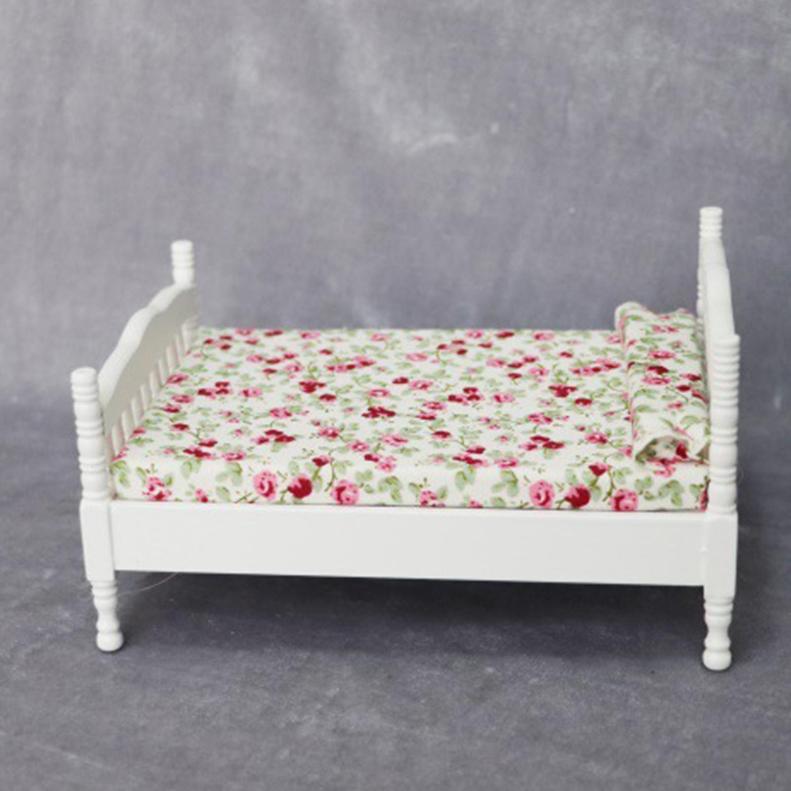 1:12 Doll House Miniature Bed Scale Tiny Decor Wood for Doll House Furnish