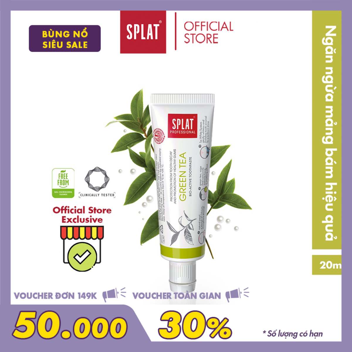 Kem Đánh Răng Ngừa Sâu Răng Hương Trà Xanh SPLAT Green Tea Professional Giảm Hôi Miệng, Thúc Đẩy Nướu Khỏe Mạnh 100ml