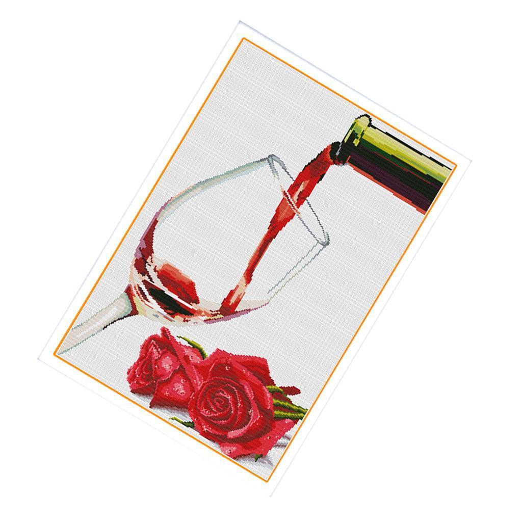 Cross Stitch Stamped Kit Pre-Printed Red Pattern Craft Needlepoint