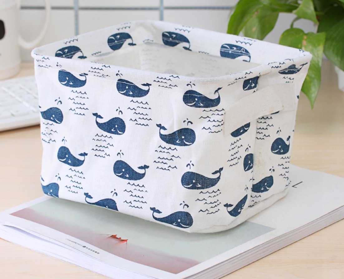 Giỏ Vải Để Đồ, Sọt Vải Họa Tiết 20.5 cm x 16cm x 13cm tặng kèm móc dán tường đa năng