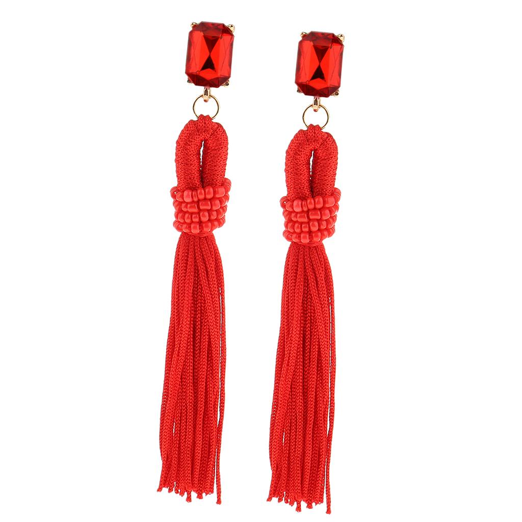 Long Tassel Earrings Red