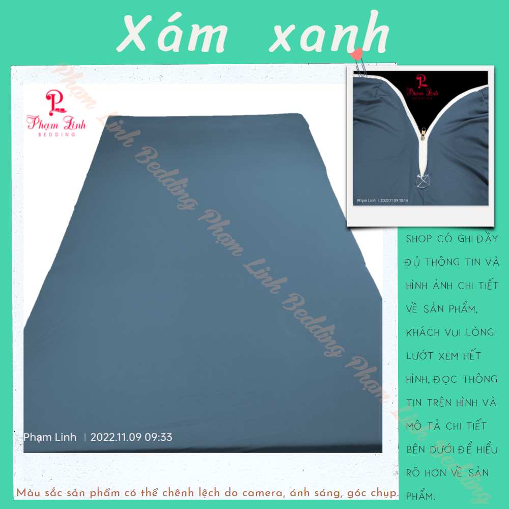 [Xám xanh] Áo bọc nệm 2 mặt dây kéo vải thun sợi siu (silk) màu trơn Hàn Quốc vỏ bọc bảo vệ nệm nguyên tấm không chia ngăn co dãn