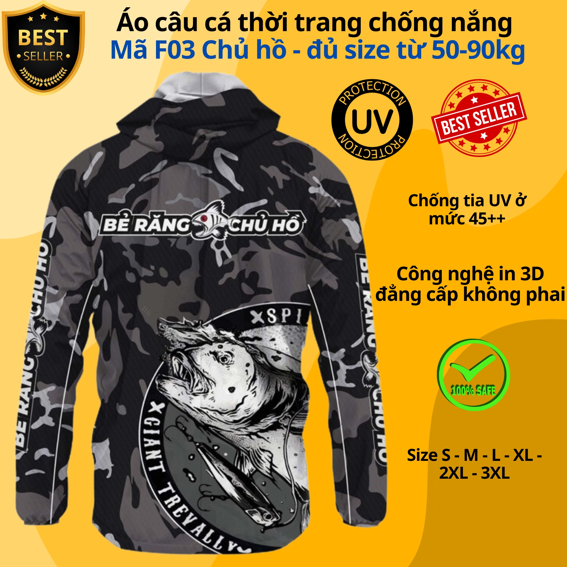 Áo câu cá thời trang chống nắng F05 Cá vàng F02 Big Fish đủ size từ 50-85kg - Áo đi câu chất liệu chống tia UV cao cấp D Danido