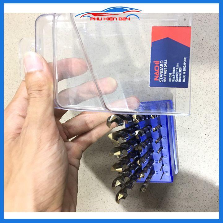 Hộp 19 mũi khoan inox Nachi Singapore đường kính 1mm-10mm