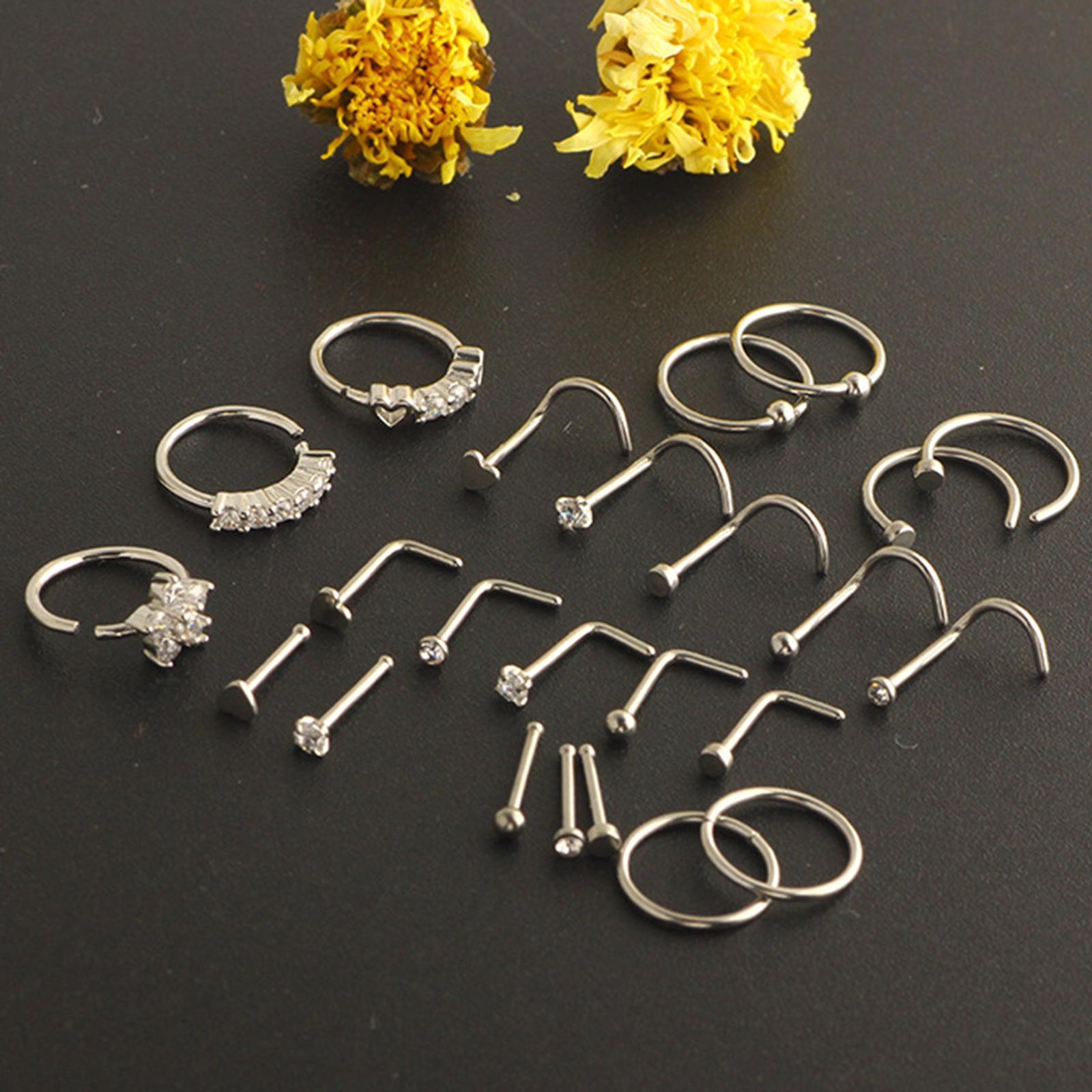 24Pcs Nose Rings Nose Stud for Women Men Nose Studs Punk Style