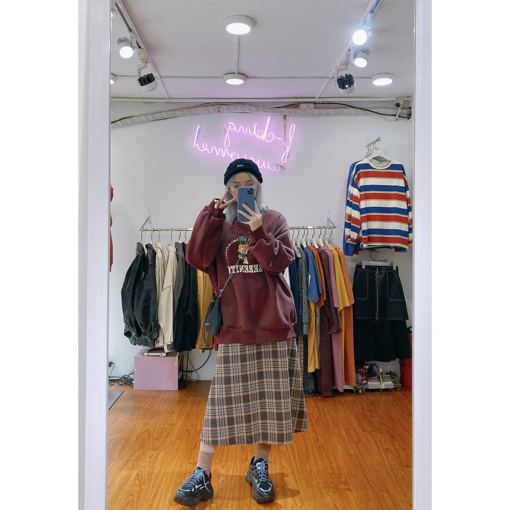 Chân váy dài kẻ caro dáng xoè MINION CLOTHING lưng cạp thun chất dạ 2 lớp có lót Ulzzang Streetwear Hàn Quốc V2801