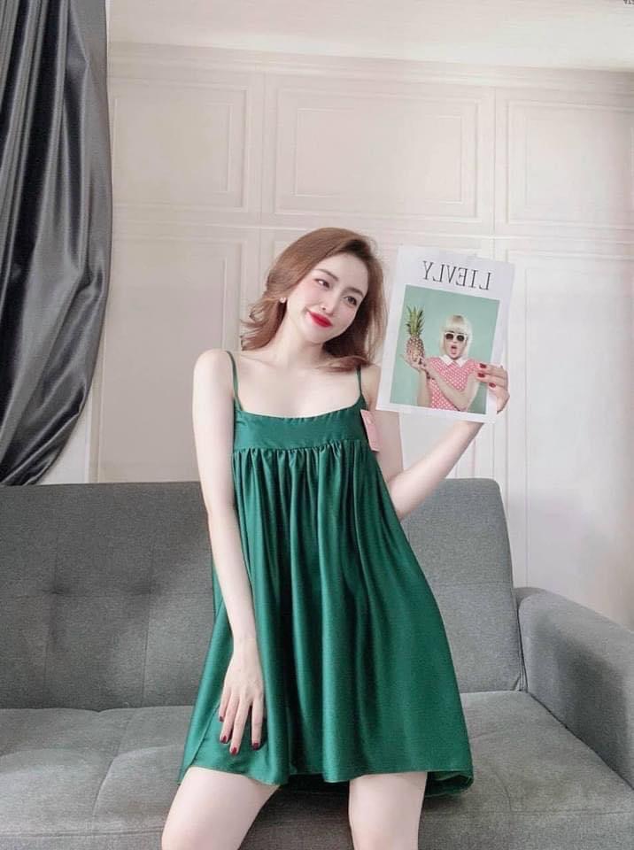 Đầm mặc nhà hot nhất lụa satin xòe 2 dây gợi cảm