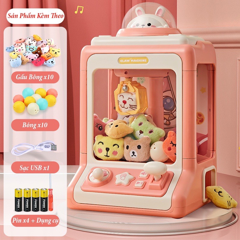 Máy Gắp Thú Mini Rabbit Claw Machine Kích Thước Lớn Kèm 10 Thú Bông,10 Bóng.Có Nhạc,Đèn lung linh - Quà tặng phát triển kỹ năng cho bé