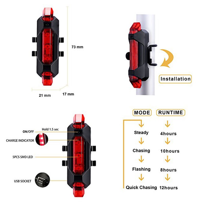 Bộ 2 Đèn Hậu LED Cảnh Báo Gắn Phía Sau Xe Đạp Giúp Đạp Xe An Toàn Ban Đêm 4 chế độ sáng Mai Lee - Hàng chính hãng