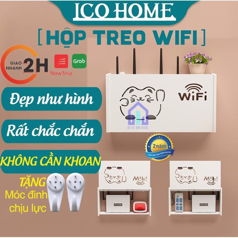 Hộp đựng wifi treo tường KHÔNG CẦN KHOAN hình mèo thần tài kiểu mới, giá rẻ - ICO HOME