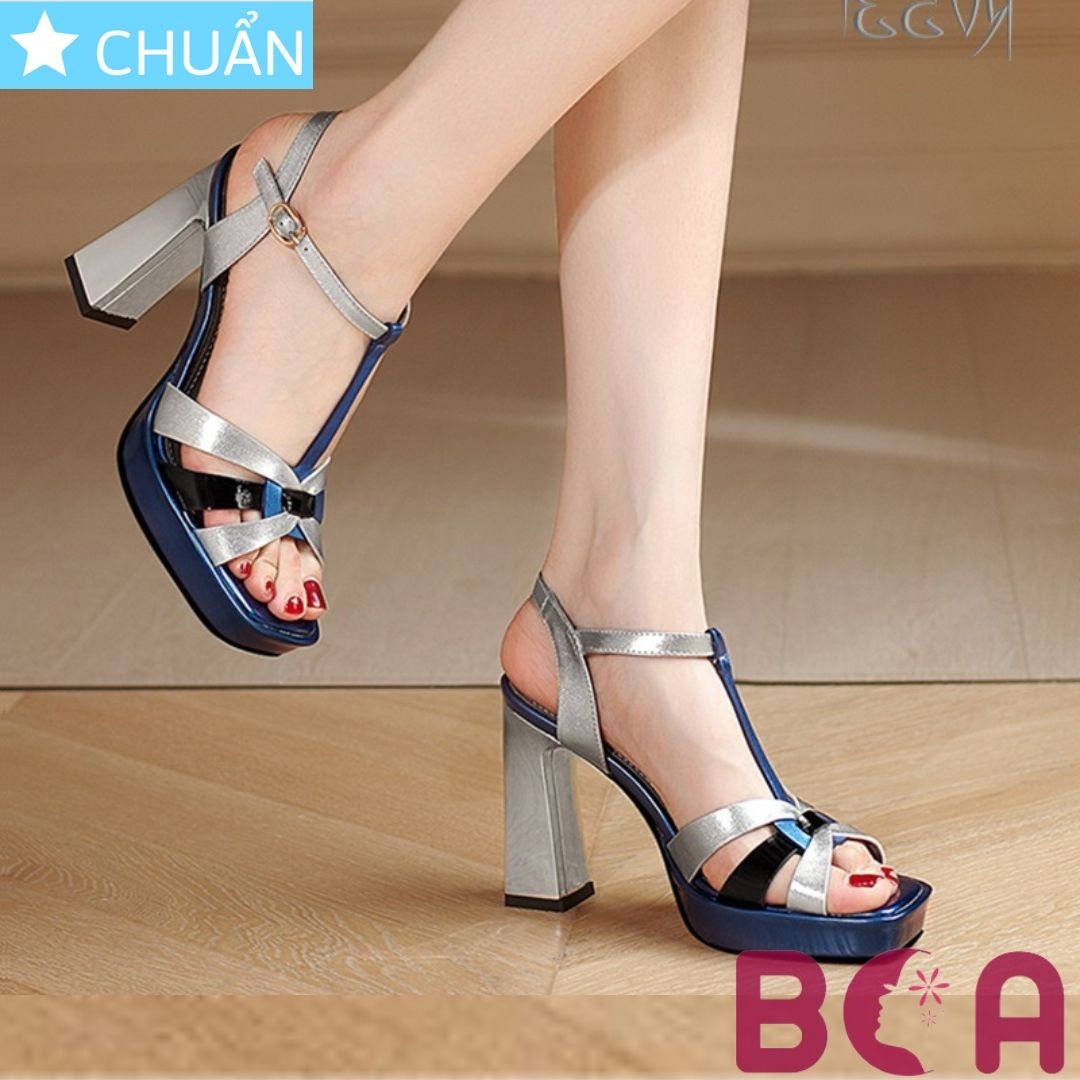 Giày cao gót nữ 8p RO531 ROSATA tại BCASHOP hở mũi, phối màu sành điệu dành cho giới thượng lưu, màu bạc đế xanh