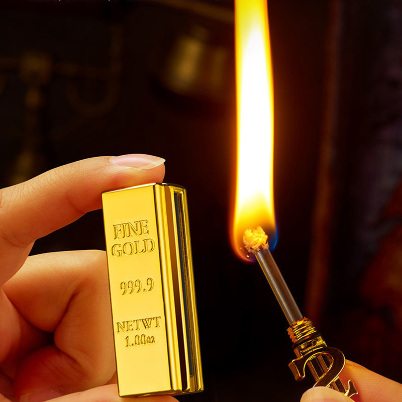 Vỏ Hột Quẹt Bật Lửa Diêm Xăng Kiêm Móc Treo Chìa Khóa Hình Thỏi Vàng Độc Lạ