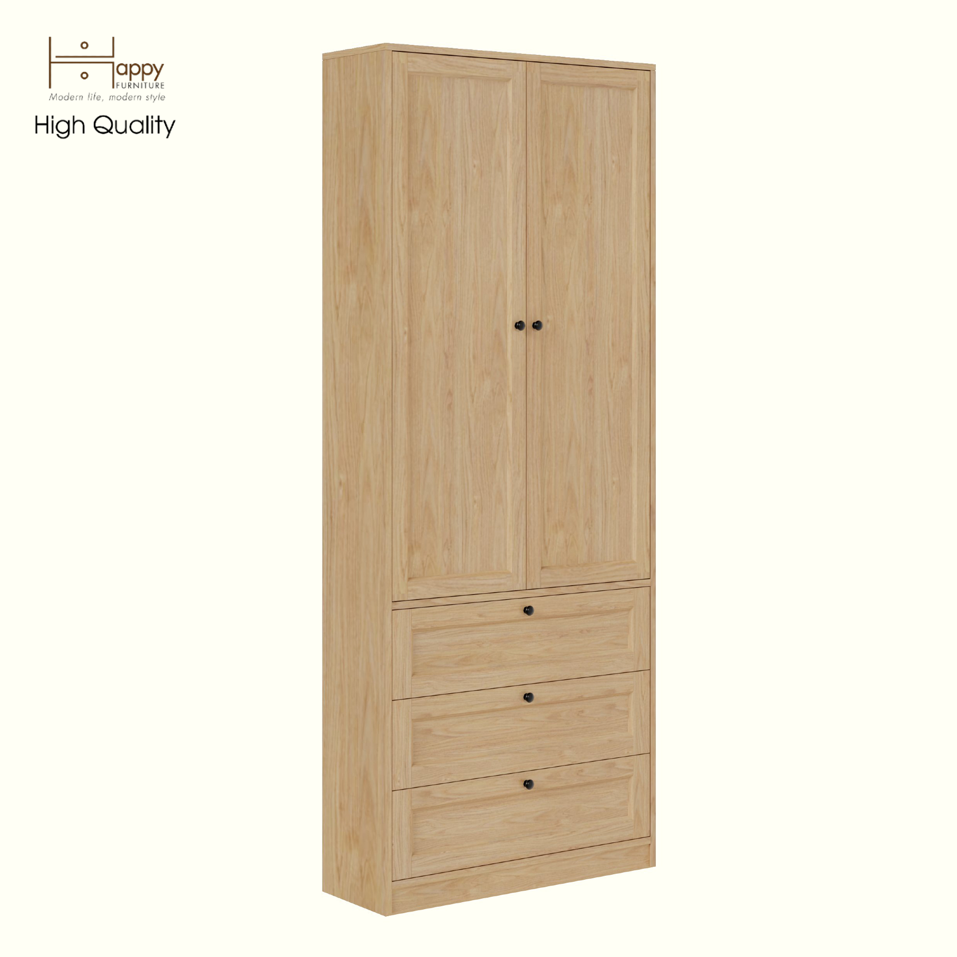 HAPPY FURNITURE , MATTA - Kệ sách 6 tầng 3 ngăn kéo 2 cửa mở , KSA_069 , 80cm x 28cm x 200cm DxRxC