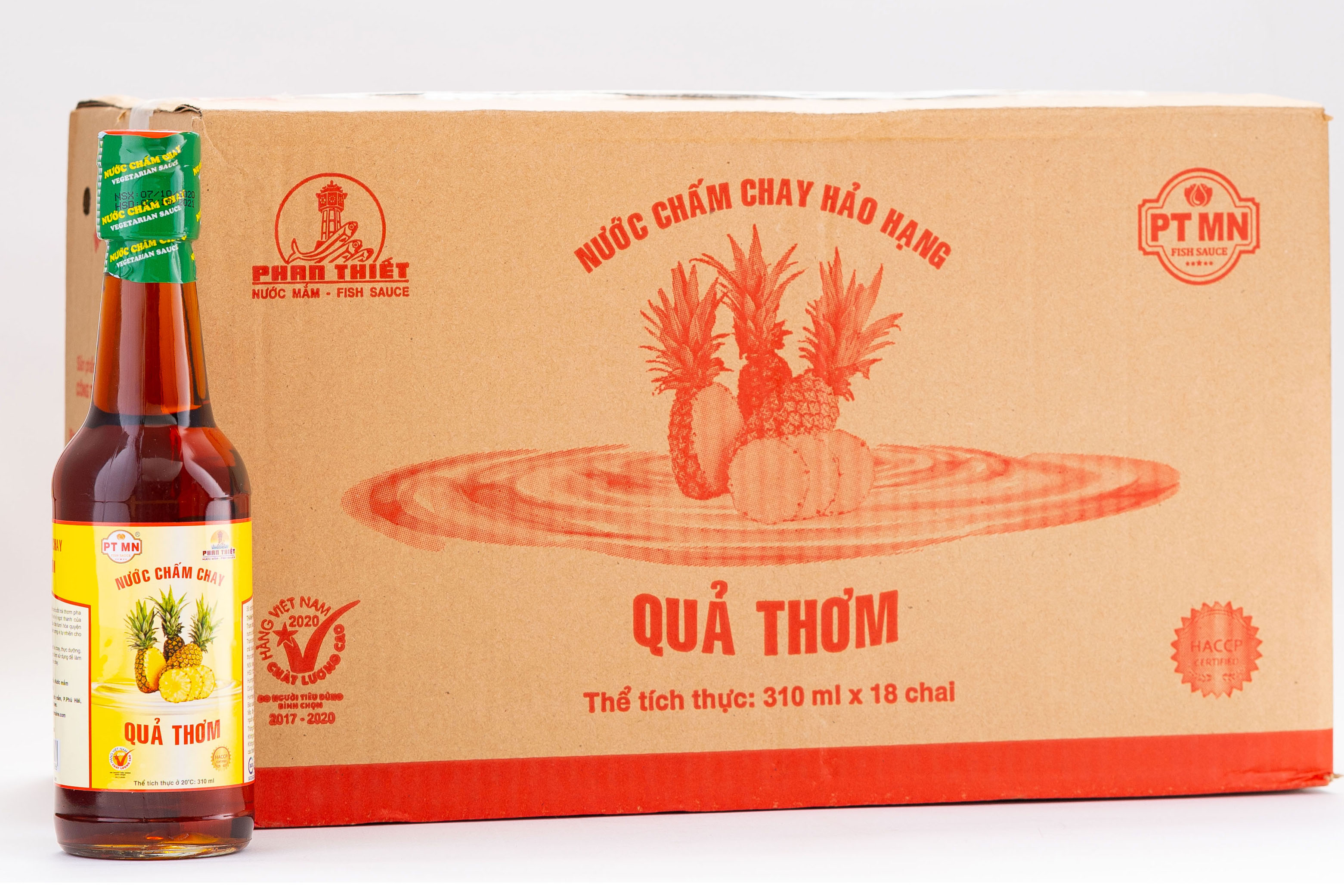 [ Hàng Xuất Khẩu ] Thùng 18 Chai x 310ml Nước Chấm Chay Hảo Hạng Cao Cấp Quả Thơm Phan Thiết Mũi Né - Chai Thuỷ Tinh.