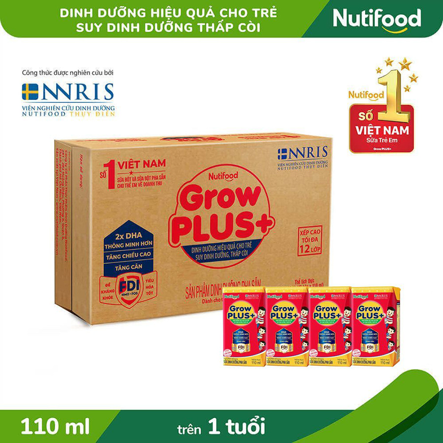 Thùng Sữa Bột Pha Sẵn Nutifood GrowPLUS+ Suy Dinh Dưỡng - Tăng Cân, Tăng Chiều Cao (48 Hộp x 110ml)