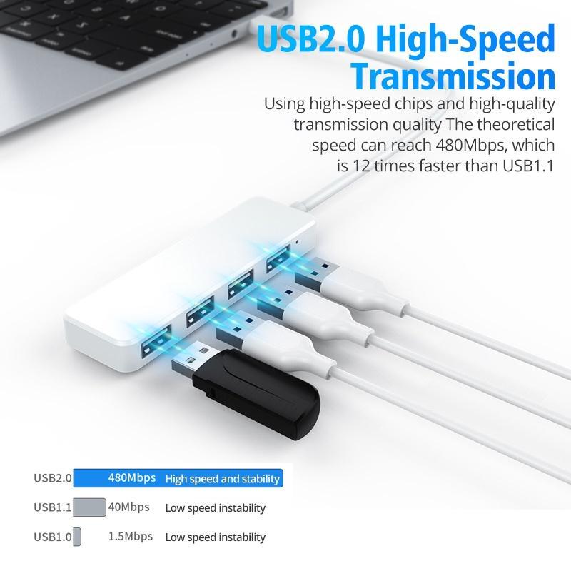 Hub chuyển đổi FONKEN với 4 cổng USB2.0 siêu mỏng cho máy tính bàn phím chuột đĩa Flash