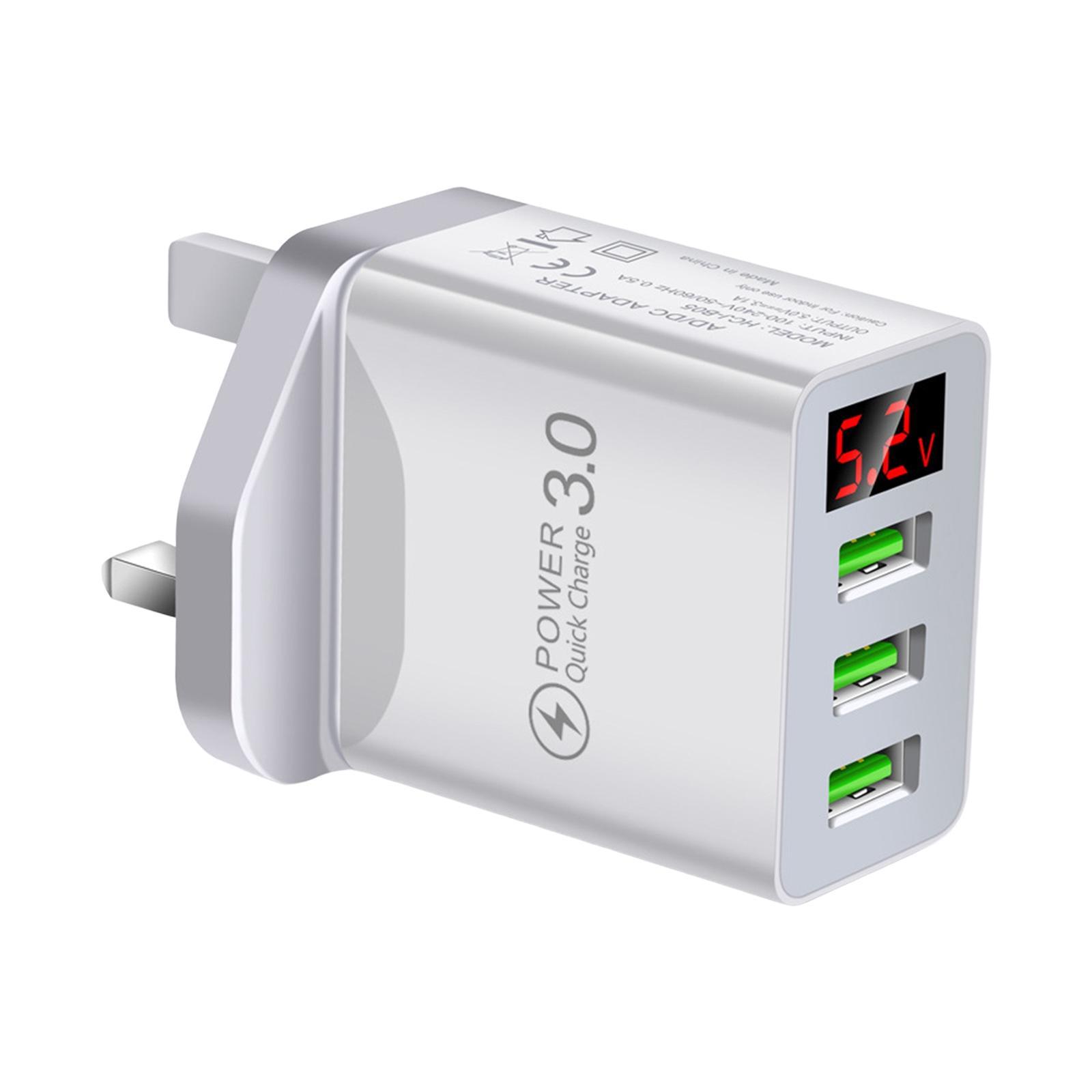 3USB Digital Display Fast Charging  with Display Compact Multi  Phone Charger Fast Charging Block for Travel Charging