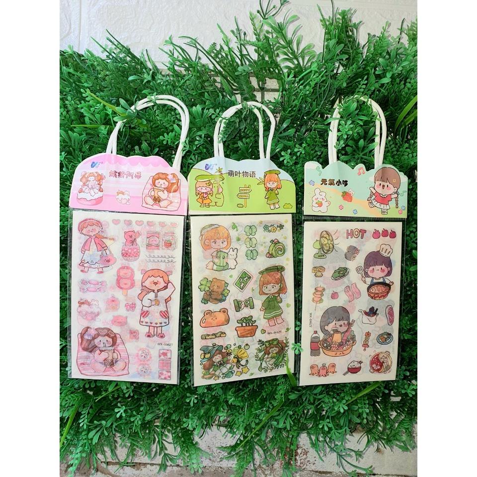 Sticker quai xách set 4 tấm cắt sẵn mix hình cute - Nguồn hàng giá rẻ