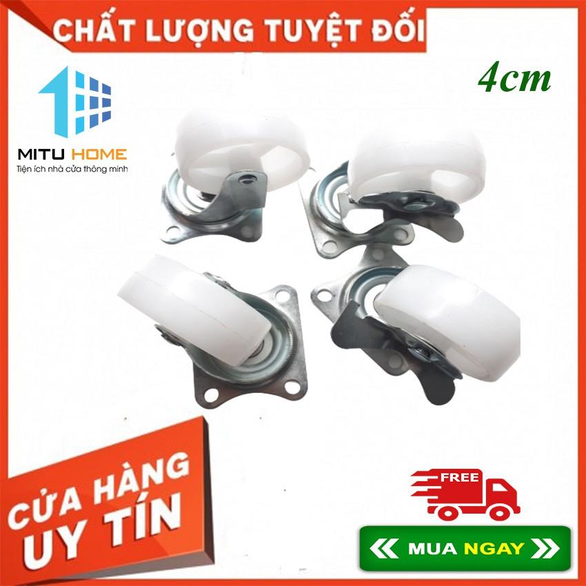 Bánh xe đẩy hàng, Bộ 4 bánh xe nhựa trắng 4cm XOAY 360° - Dùng để hỗ trợ vận chuyển rất hiệu quả