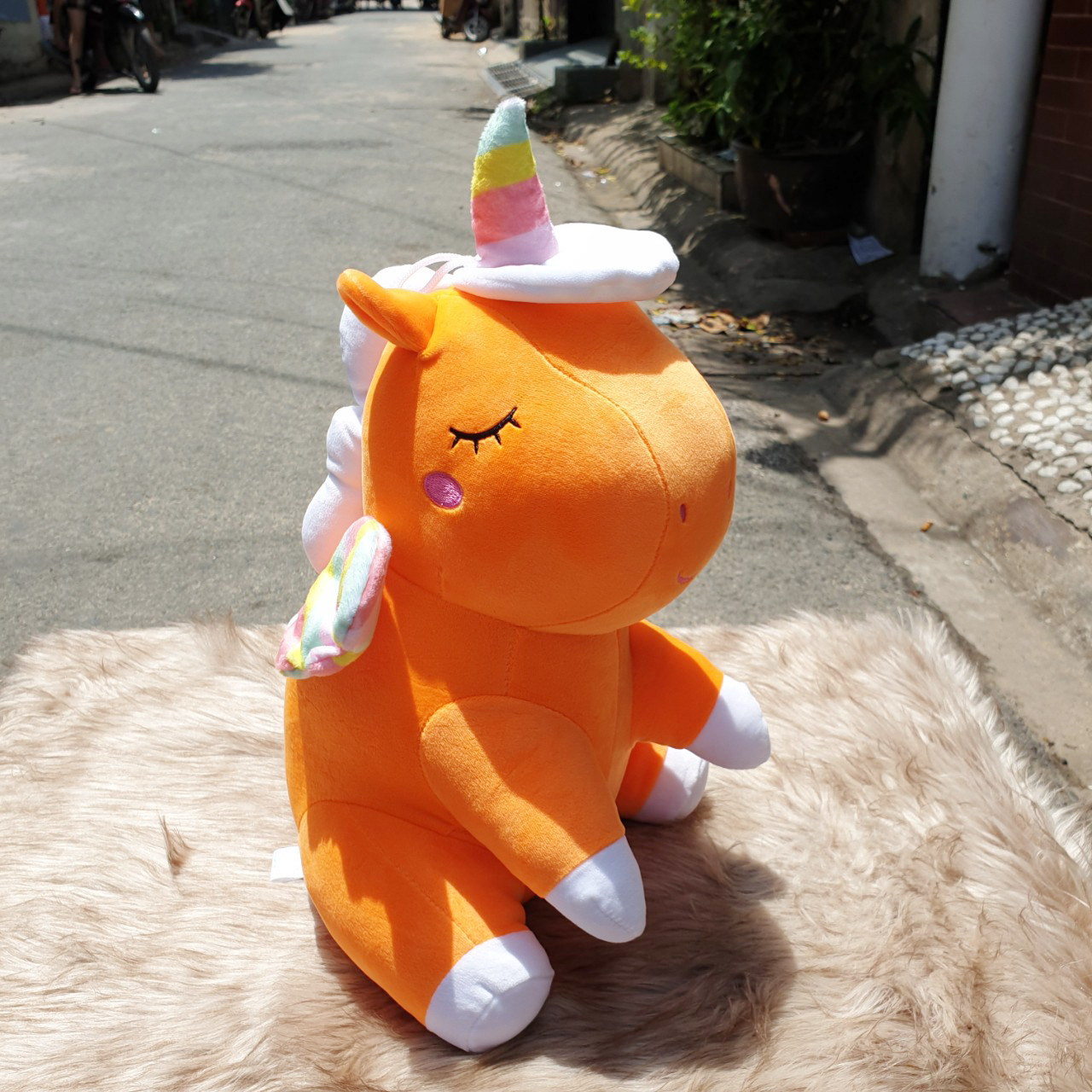 Gấu bông kỳ lân unicorn size 40cm màu cam