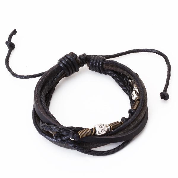 Cow Leather Bracelet Bangle Girl Boy Friendship Wristband Surfer Skull Head Bead