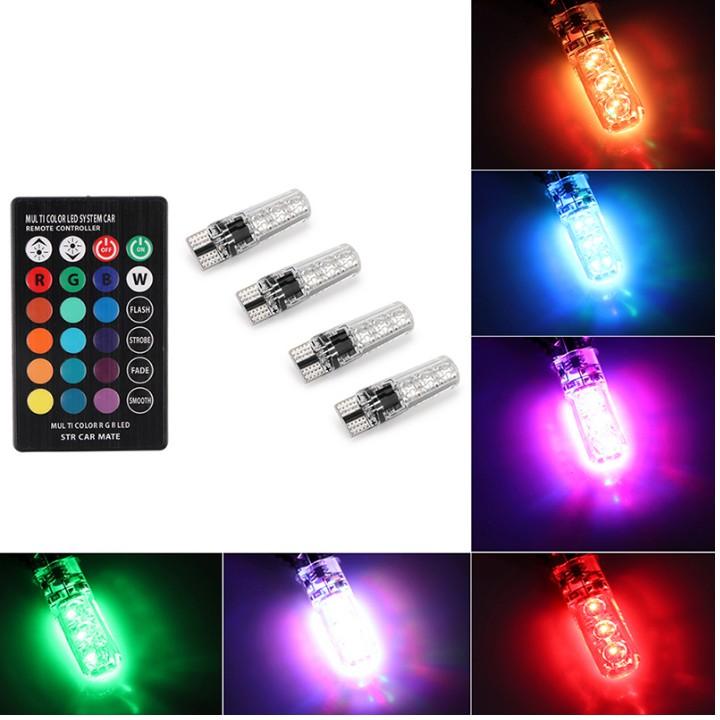 ️️ Bộ đèn LED RGB demi điều khiển màu chế độ nháy, sáng chuẩn T10 12v 206669