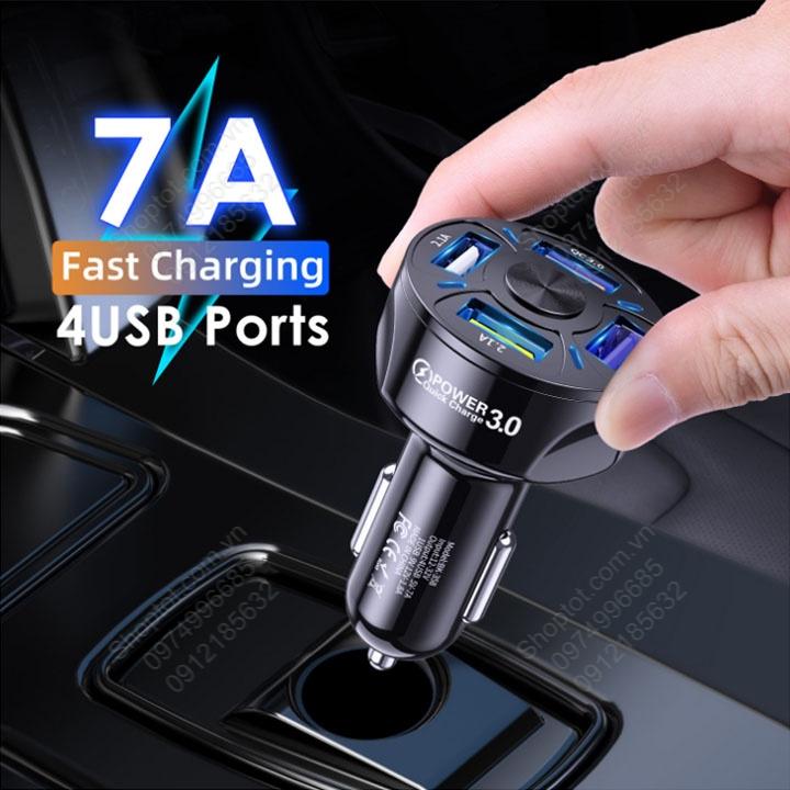 Đầu sạc nhanh xe hơi với 04 cổng USB, điện áp vào 12-24V