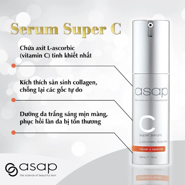 Serum Asap Super C – Tinh Chất Vitamin C Đậm Đặc Mờ Thâm Tăng Collagen 30ml