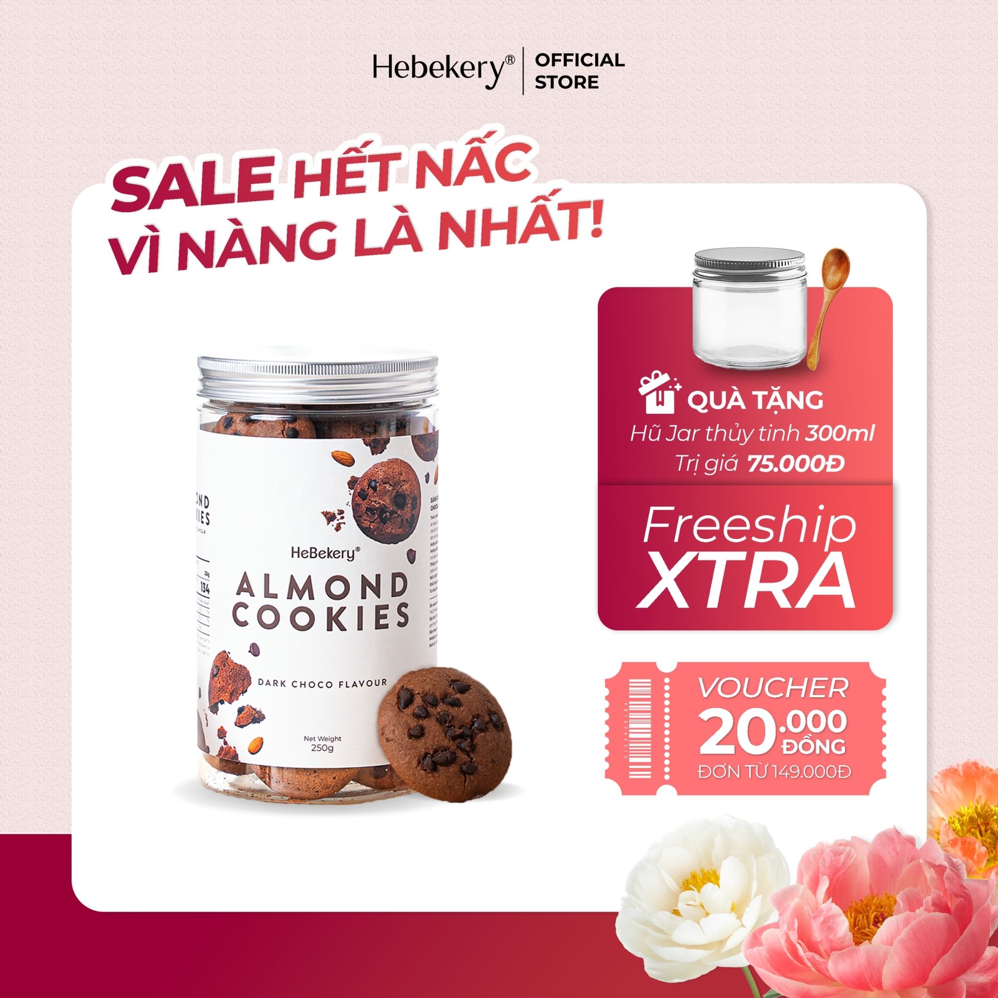 Cookies Hạnh Nhân Nguyên Cám Vị Dark Choco - Cookies Choco Chips Ăn Vặt Chuẩn Healthy HeBekery by HeBe