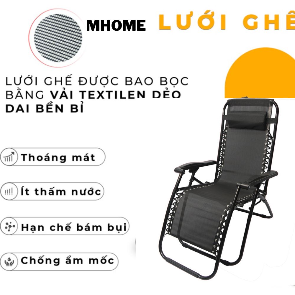  Ghế xếp thư giãn hạng sang Mhome MH63 - Hàng Chính Hãng( Tặng gối tựa đầu và khay chứa nước, điện thoại)