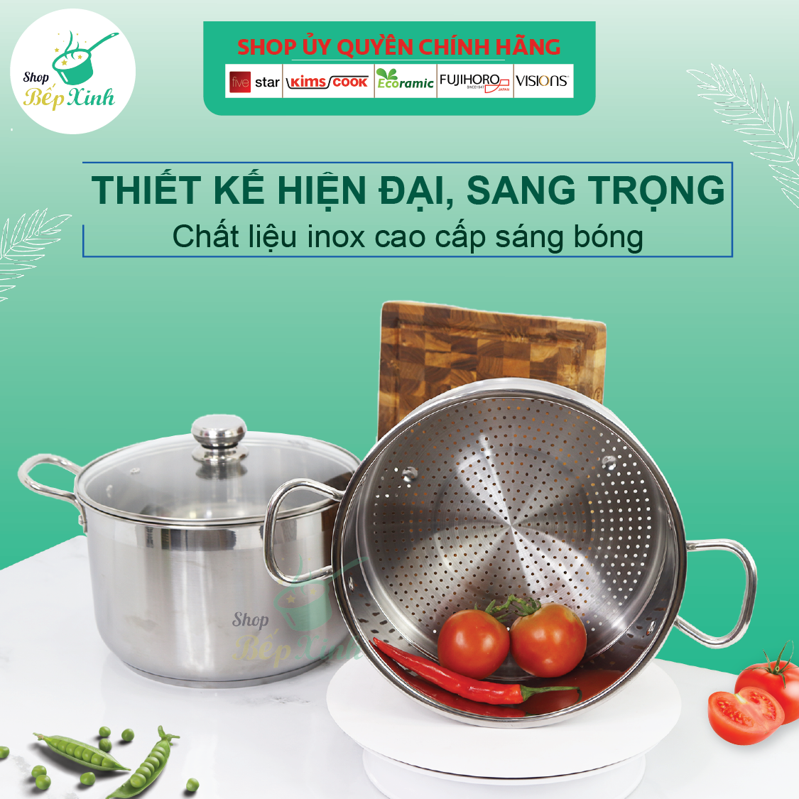Bộ nồi xửng hấp inox 430 bếp từ 3 đáy Fivestar 30cm nắp kính - tặng 1 muỗng canh