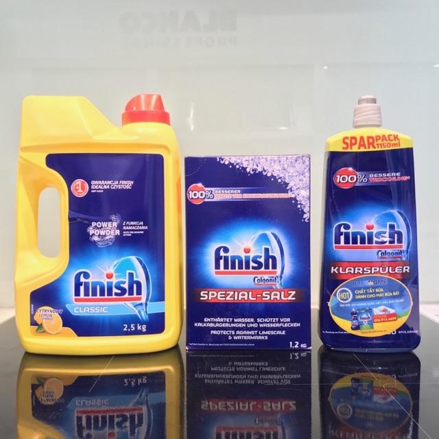 Combo: Bột rửa bát Finish 2,5kg + muối 1,2kg + bóng 1150ml