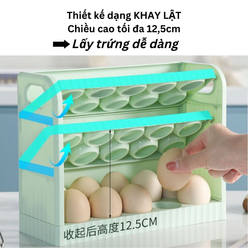 Khay đựng trứng CÁNH TỦ LẠNH 3 tầng 30 quả nhựa PP an toàn cao cấp