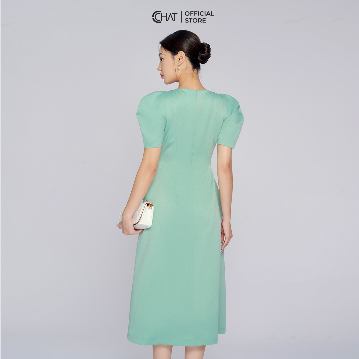 Đầm Nữ Dáng A Cổ Lật Tay Bồng Chất Tuytsi Cao Cấp Thanh Lịch 13VNS2010AT