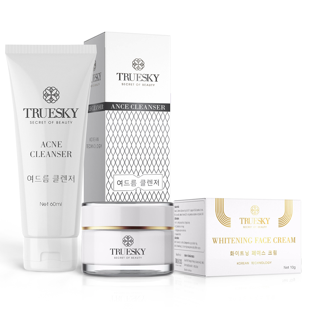 Bộ sản phẩm giảm mụn và dưỡng trắng da mặt Truesky gồm 1 sữa rửa mặt than hoạt tính 60ml &amp; 1 kem dưỡng trắng da mặt 10g