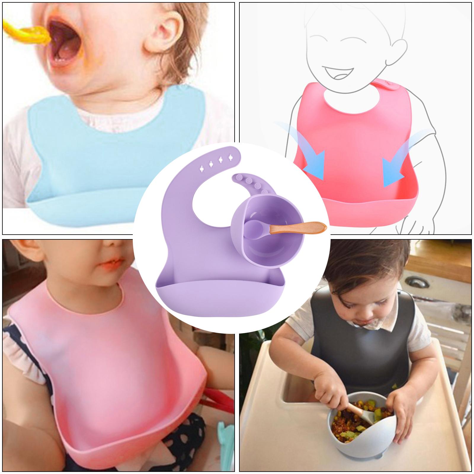 3x Baby Feeding Supplies with Spoons,Silicone Bib and Baby Bowl Silicone