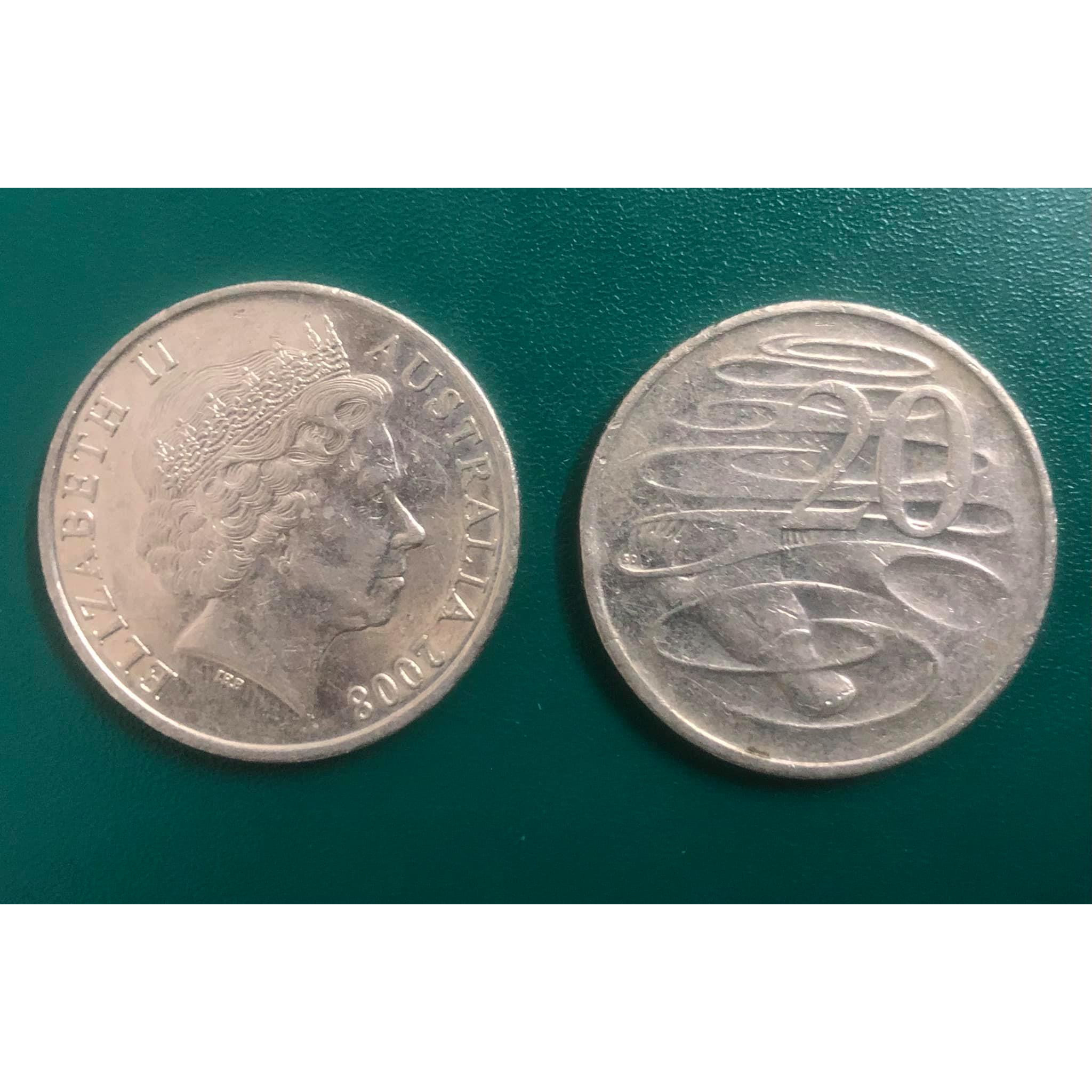 Đồng xu 20 cent Úc 28.52mm, chân dung Nữ hoàng Elizabeth II