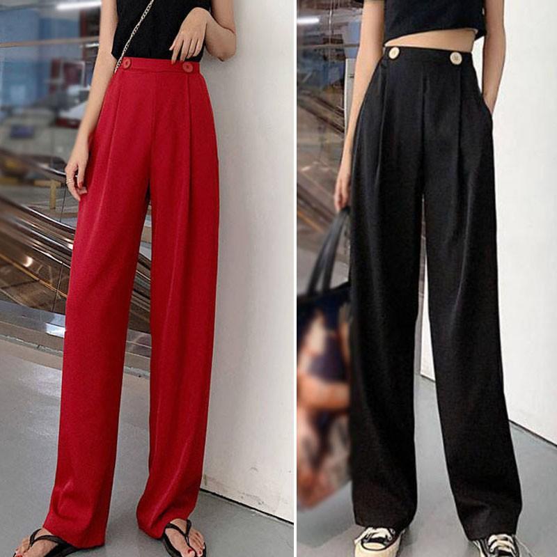 Quần Dài Lưng Cao Ống Rộng Thời Trang Mùa Hè Hàn Quốc Dành Cho Nữ