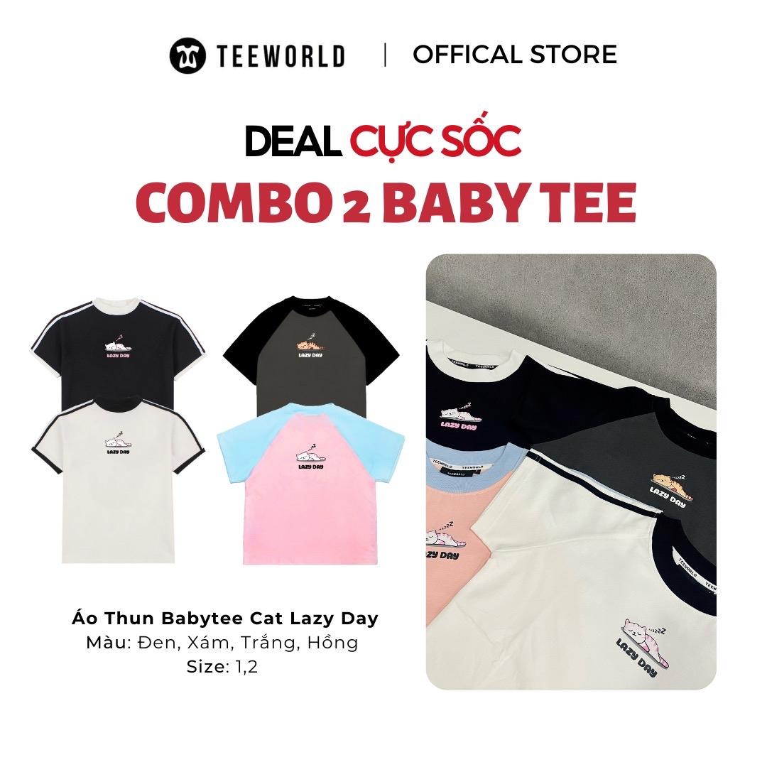 [COMBO CỰC SỐC] 2 Áo Thun Babytee Teeworld Cat Lazy Day Form Fit Co Dãn