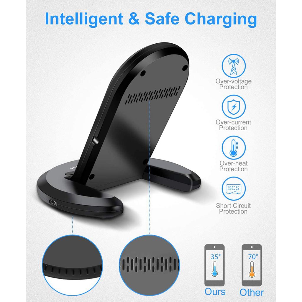 10W Qi Wireless Fast Charger Charging Stand Dock For SamsungS8 S9 S10